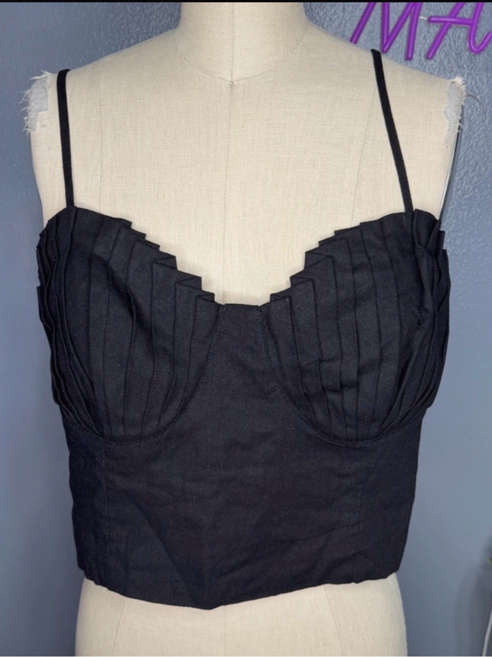 Bar III Black Pleated Bustier Camisole